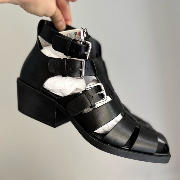 ZARA HEELED BUCKLED GENUINE LEATHER CAGE SANDALS - Picture 13 of 14